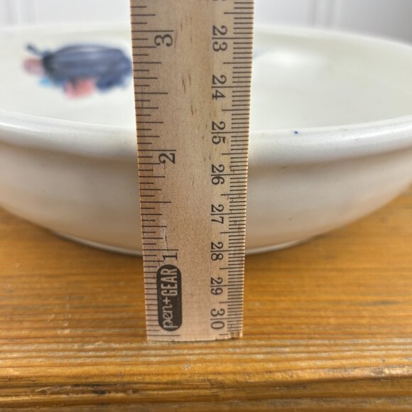 Vintage 1993 Studio Pottery Serving Bowl with Handles in White & Abstract Blue - Picture 9 of 10